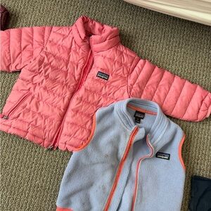 Patagonia Pink Toddler Puffer Jacket and fleece vest bundle